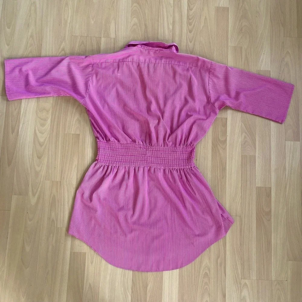 Vintage Oversized Striped Button Down Top Shirt Dress Nautical red pink white - Picture 2 of 10
